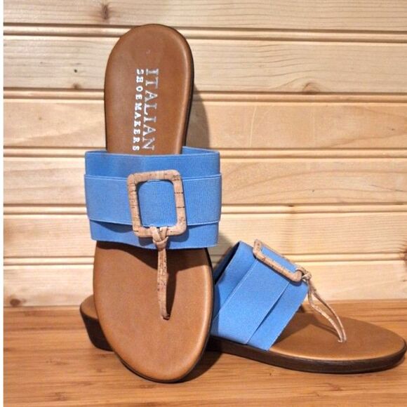Italian Shoemakers Thong Sandals Brown Blue Slip On Size 8 - Picture 1 of 6